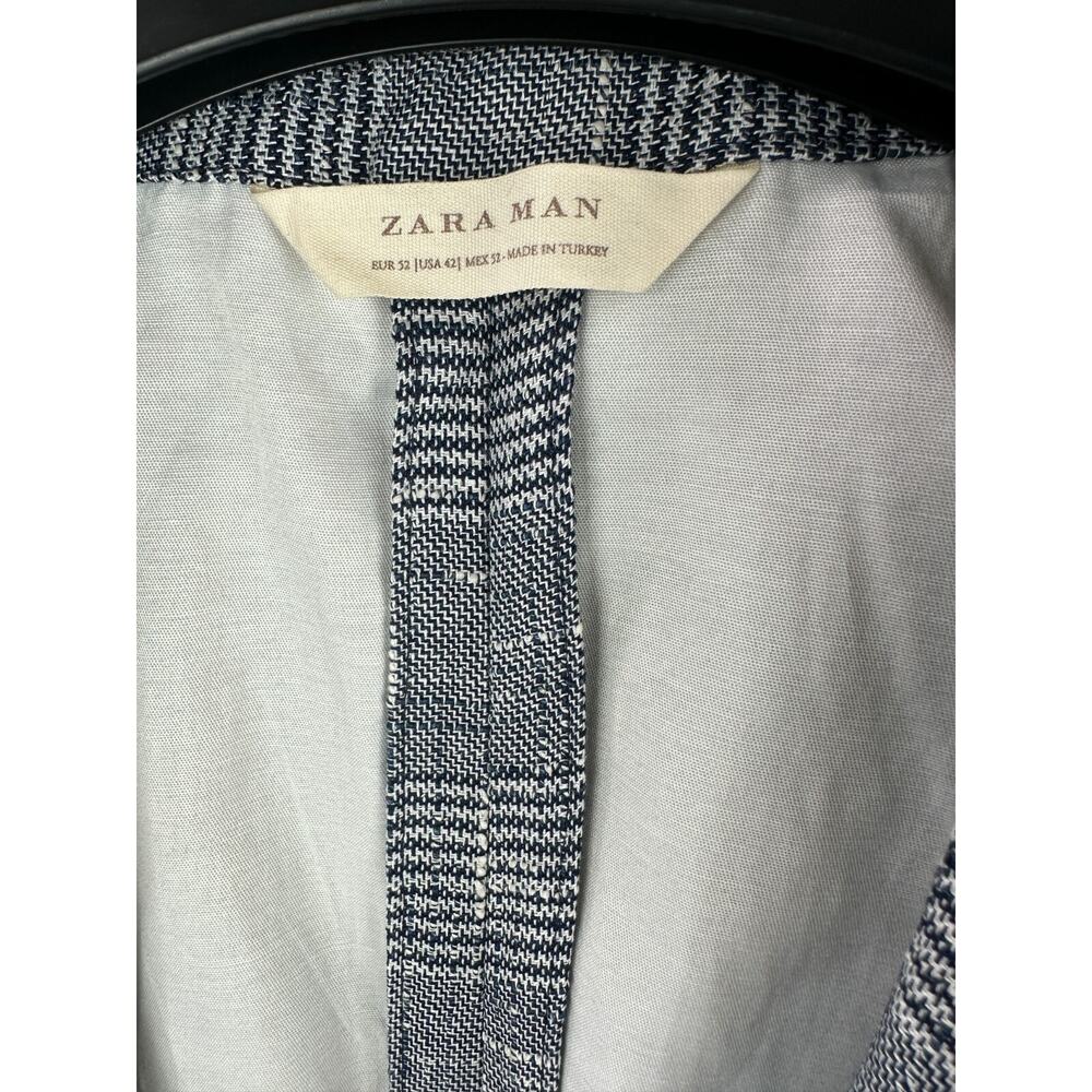 Zara Man Blazer Jacket Plaid Houndstooth Navy Blue & White US Men's Size 42 - Picture 5 of 13